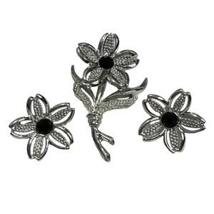 Vintage Sarah Coventry Flower Brooch and Earrings‎ Set NWOB
